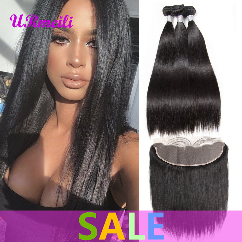 

10A Human Hair Bundles With Frontal Brazilian Straight Virgin Hair Bundles With Closure 13x 4 Ear To Ear Lace Frontal Closure With Bundles, Natural color