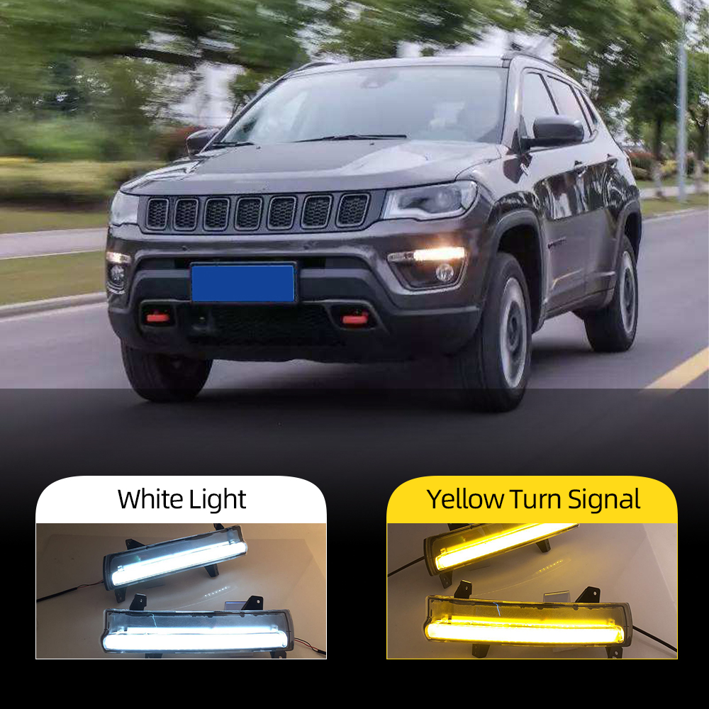 

2PCS For Jeep Compass 2017 2018 2019 yellow turn Signal Relay 12V LED DRL daytime running light fog lamp