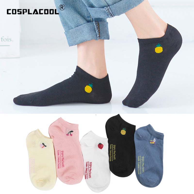 

Japanese Harajuku Cute Funny Socks Women Kawaii Fruits Pineapple/Cherry/Strawberry/BananaPeach Crew Socks Novelty Cotton Sokken, Pink socks