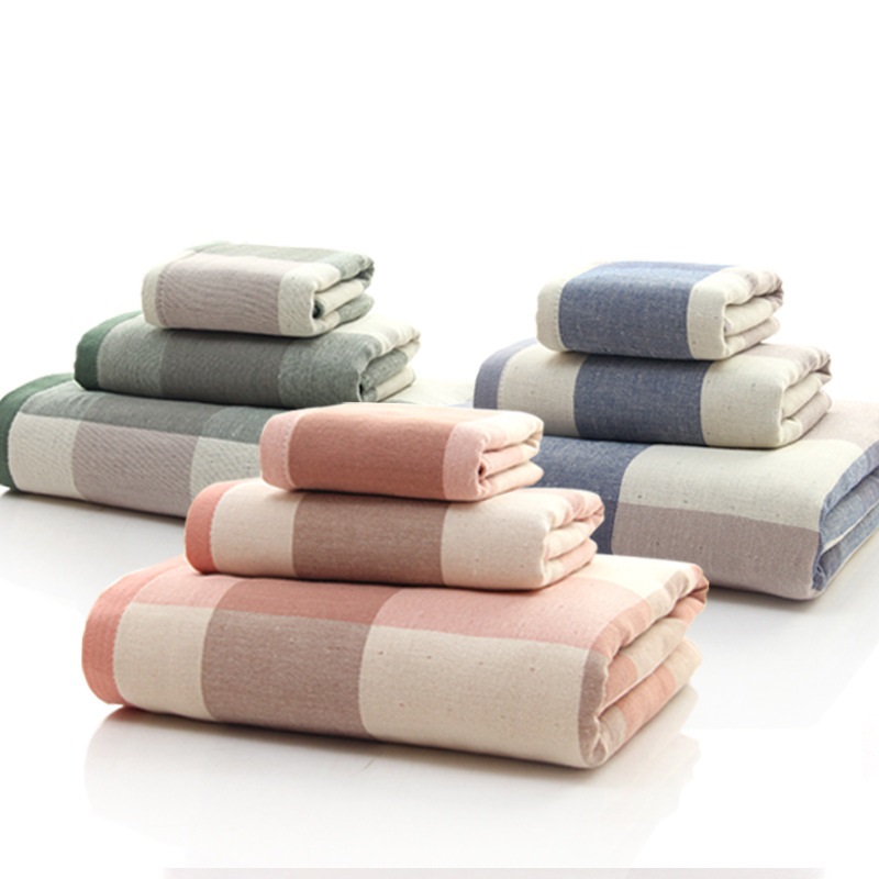 

Checkered Cotton Towel Bath Towel Set of Three Thick Absorbent, As picture