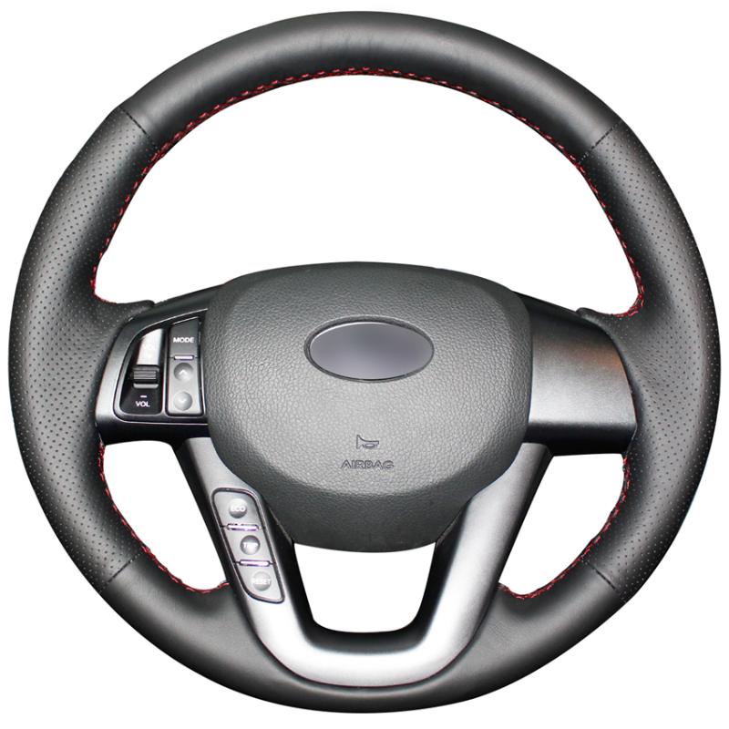 

Hand Sew Black Genuine Leather Car Steering Wheel Cover for Kia K5 Optima 2011 2012 2013