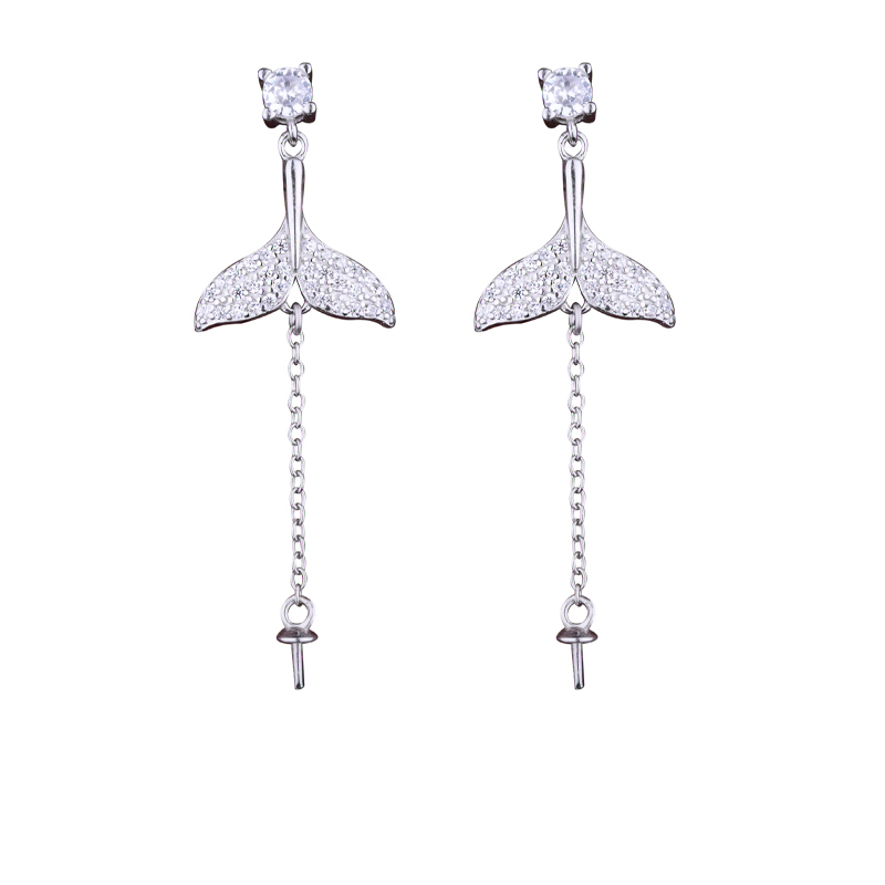 

925 Sterling Silver Women Stud Earrings Cubic Zirconia CZ 7-14mm Pearl Round Bead Semi Mount Earrings Wholesale White Gold Color