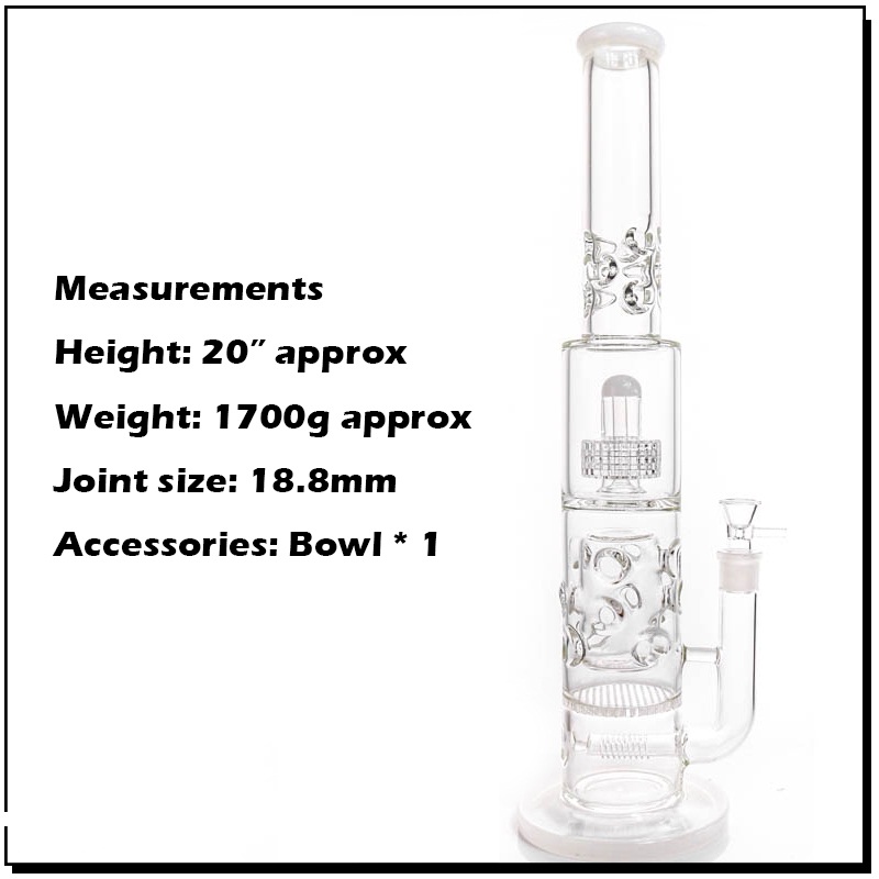 

1pcs Sale New 7mm White Dumbbell Water bong with 75mm honeycomb perforate and birdcage Perc Glass Pipes Catcheres