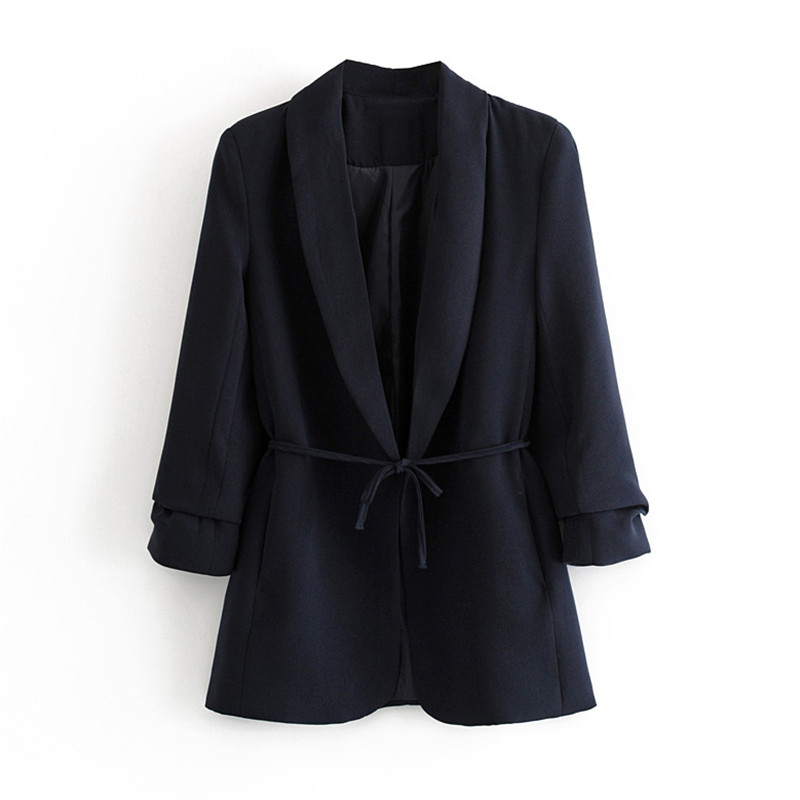 

Stylish Autumn Winter Women' Blazers Sashes Jackets Notched Outerwear England Style Solid Long Sleeve Suits, Army green