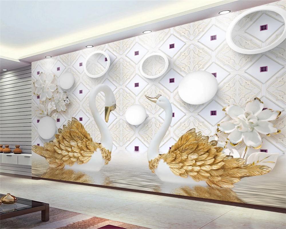 

WELLYU papel de parede 3d advanced interior any size wallpaper stereoscopic Swan TV backdrop wallpaper for walls 3 d behang3D, As pic