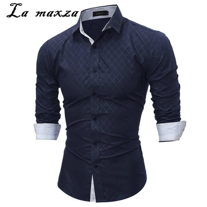 

Plaid Slim Fit Winter Casual Fashion 2020 Autumn Long Sleeve Men Button Up Clothing Long Sleeve Plus Size Shirt, Black