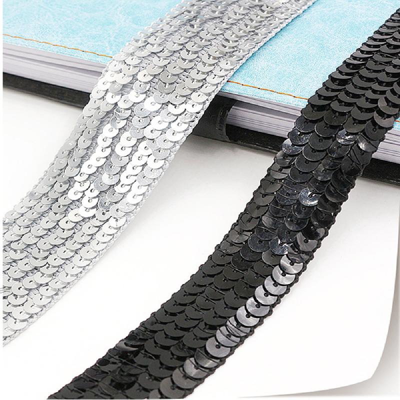 

YACKALASI 30 Yds Stretchy Sequined Lace Band Elastic Dance Wear Trims Sequins Embroidered Belt 2.5cm~3.5CM Wide