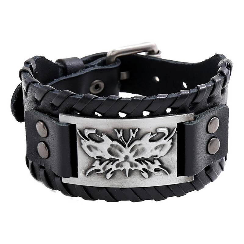 

Charm Bracelets Vintage Bangle Wide Genuine Leather Fashion Punk Men Butterfly Effect Metal Charms Belt Wristbands Women Retro Jewelry