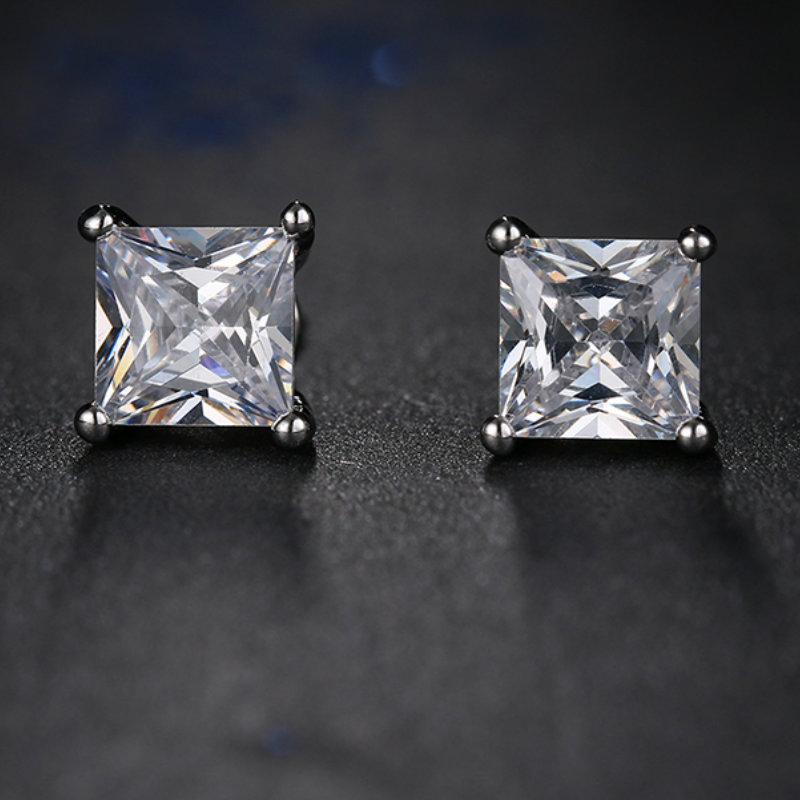 

6mm zircon earrings geometric square earrings hip hop male simple fashion wild ladies earrings factory wholesale