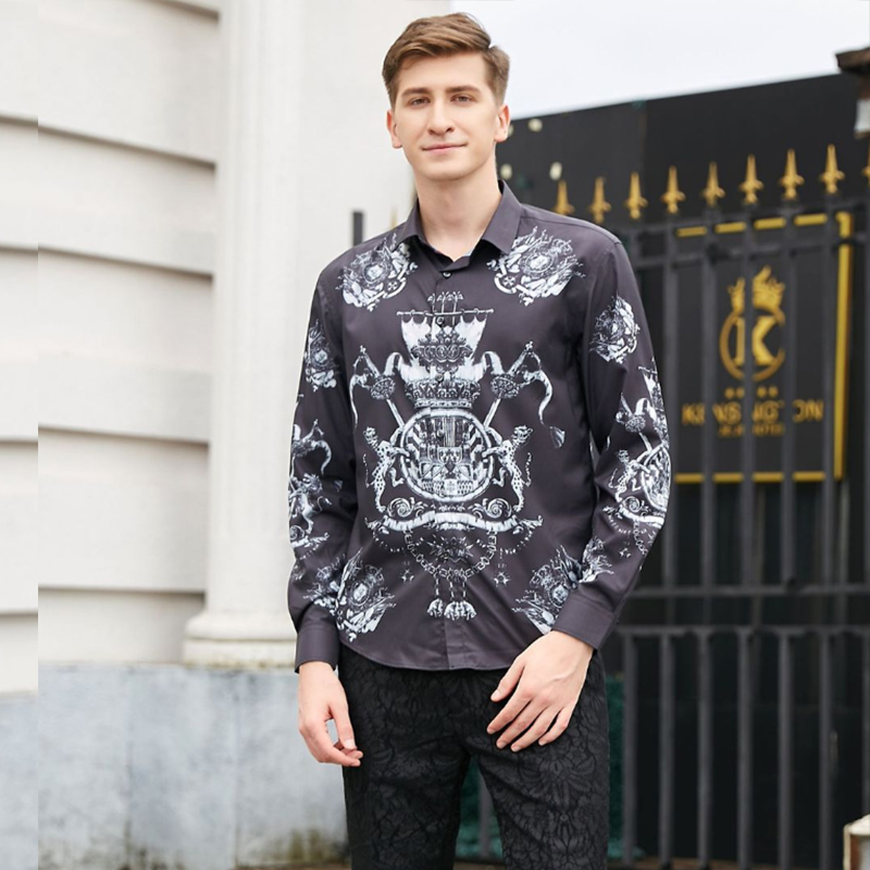 

Men Shirt high quality Long Sleeve Casual Slim Fit Mens Shirts Dress Design Printing Streetwear Social Clothes Camisa Masculina, Print