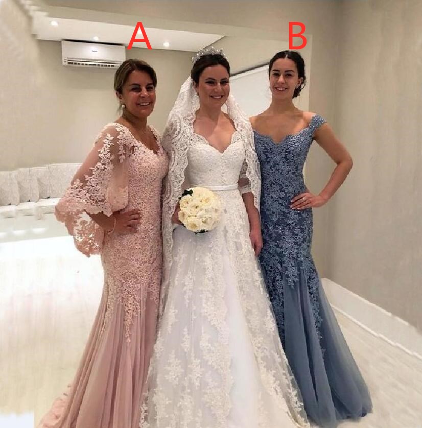 Modest 2021 Mère de la mariée Robes Robes De Lacette Dentelle Applique de l'épaule Longueur Plus Taille Taille Custom Custom Mother of Groom