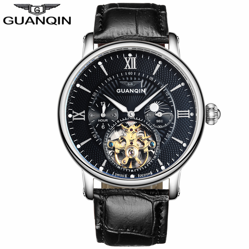 relogio masculino GUANQIN Mens Watches Luxury Brand Tourbillon Skeleton Automatic Watch Men Sport Leather Mechanical Wristwatch-image-526089093