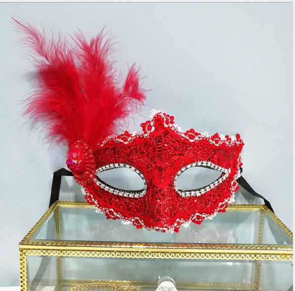 

Halloween Explosives Mask masquerade half face lace side feather party princess mask nightclub fun mask