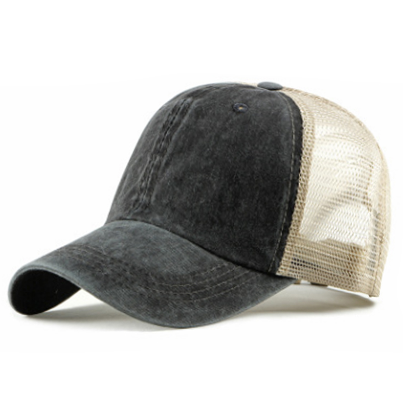 

New Summer Breathable Hollow Design Men's Baseball Cap Outdoor Mesh Caps Fashion Washed Cotton Cap Adjustable Sun Hat For Ladies, Black