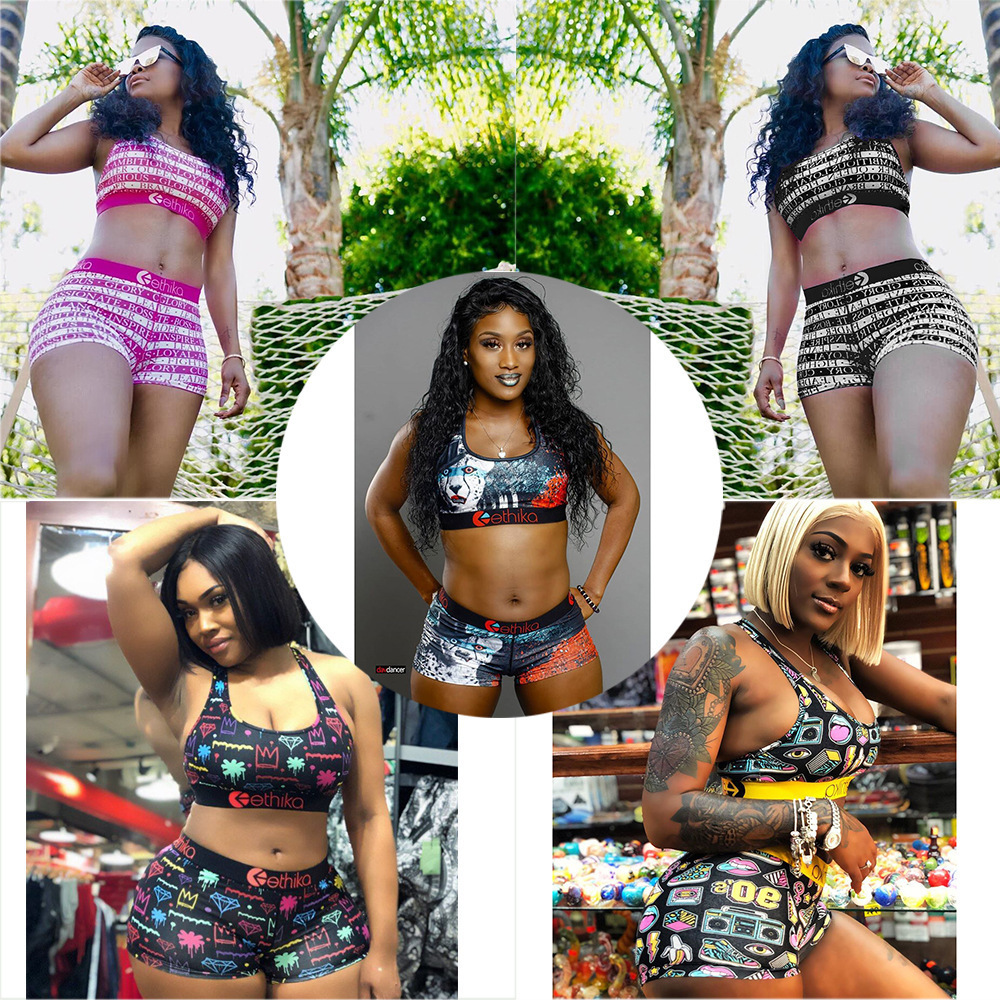 Women Designer Swimsuit Ethika Sports Bra + Shorts Trunks 2 Piece Brand Tracksuit Quick Dry Beachwear Bikini Set Clothes T501-image-543732958