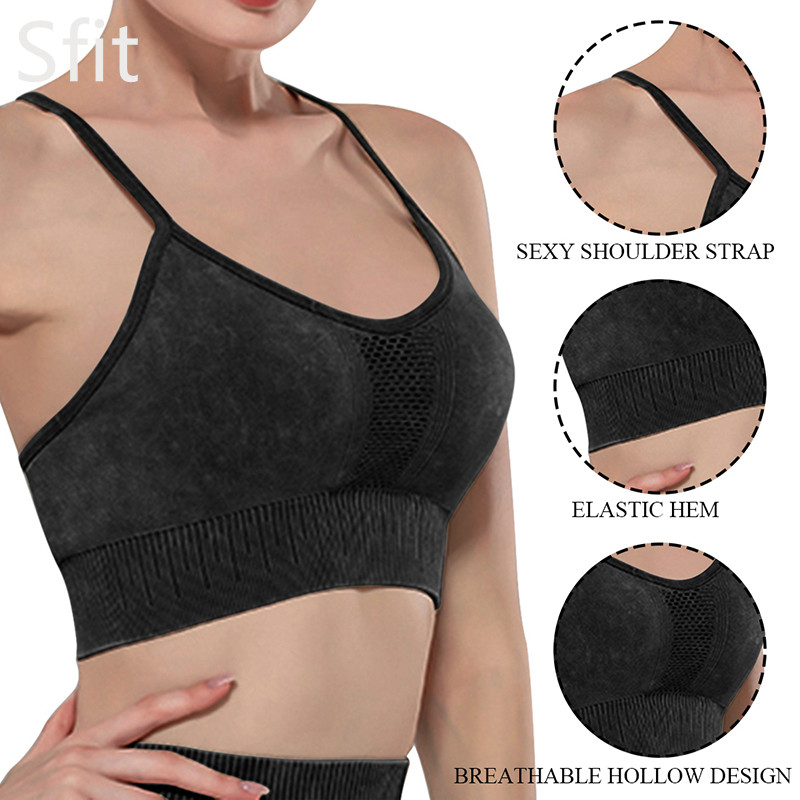 

Sfit Sexy Women Solid Color Bra Sports Bra Seamless Gathered Push Up No Steel Ring Running with Thin Strap, Purple