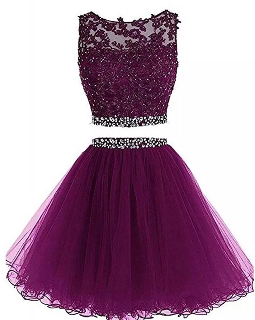 

New Two Pieces Short Prom Homecoming Dresses 2019 A Line Tulle Beaded Crystals Appliques Graduation Cocktail Party Gown QC1303, Hunter