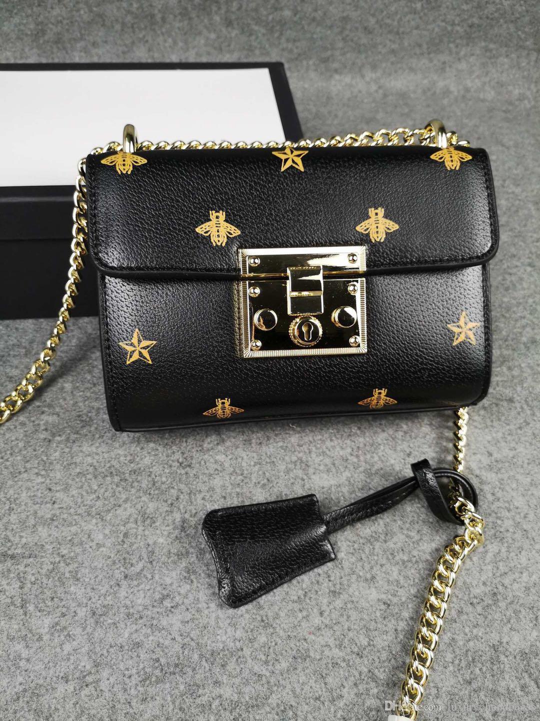 

crossbody bags Messenger Bag Fashion Bags Lady Bee Shoulder Bag Genuine Leather Famous Brand Pack 2019 Style, Black