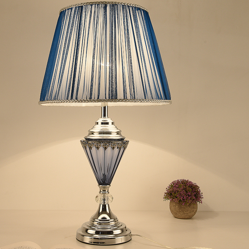 European cloth decoration lamps E27 hotel bedroom bedside desk lamp modern minimalist blue table lights LR009-image-531538400