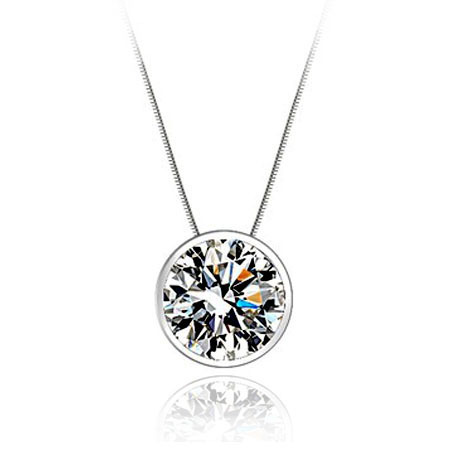

OMHXZJ Wholesale Personality Pendant Fashion Woman Girl Wedding Gift White Round Zircon 925 Sterling Silver Pendant Charm CH28