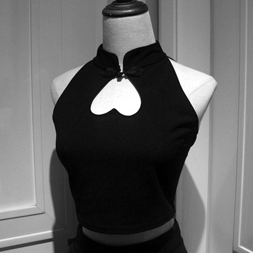 

2019 Heart Hollow Love Tanks Tops Summer Women Punk Black Cropped Tanks Vest Girls Sleeveless Slim Sexy Short Tops Gothic Style, As pic