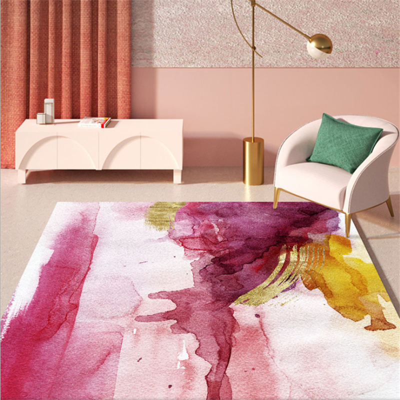 

Area Rug for Living Room Abstract Pink Yellow Ink Painting Pattern Carpet Living Room Table Accessories Rugs for Children Rooms