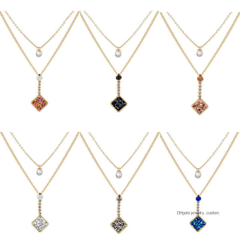 

Golden Square Pendeloque Cut Accessories Druse Natural Shi Shuangceng Necklace