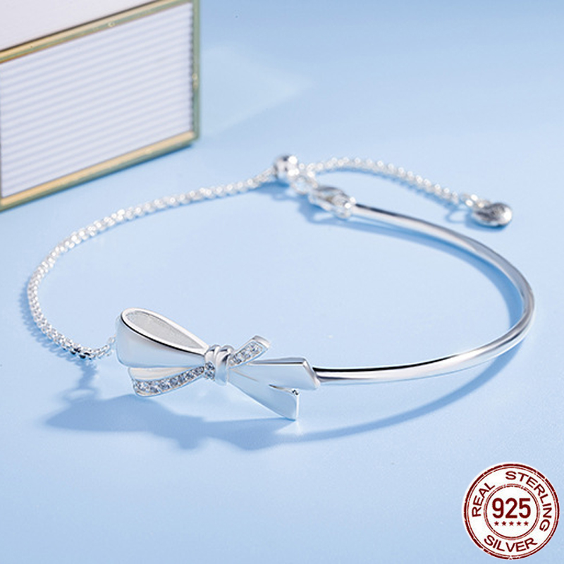 

Charm Bracelets 925 Sterling Silver Sparkling Bow Knot Bracelet Micro Pave CZ For Women Fashion Gift Jewelry