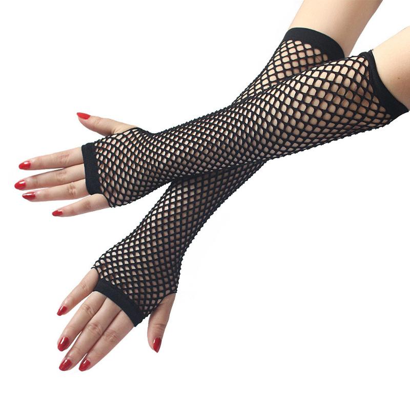 Party Fancy Filles Danse Pour Femme Punk Noir Résille Mitaines longues Gants