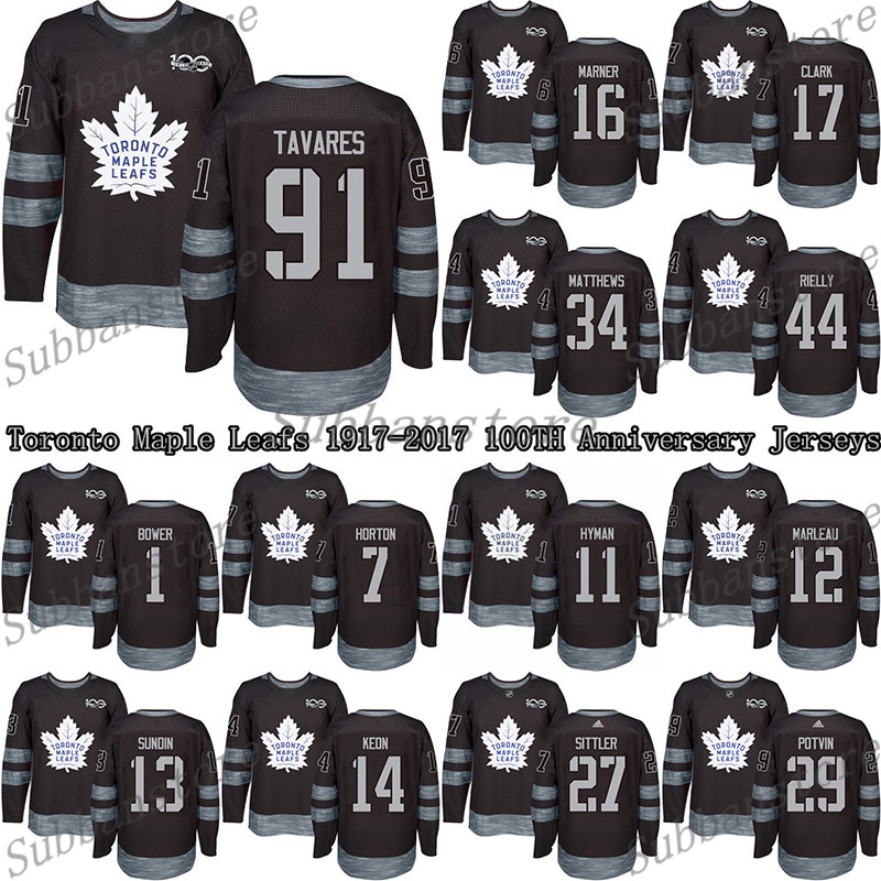 

Toronto Maple Leafs 1917-2017 100TH Anniversary Jersey 91 John Tavares 34 Auston Matthew 16 Mitchell Marner 44 Morgan Rielly Hockey Jerseys, Black