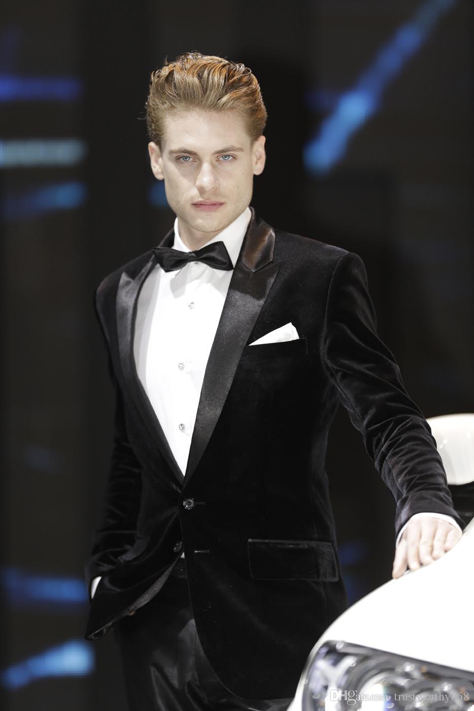 

Cheap And Fine Two Buttons Groomsmen Peak Lapel Groom Tuxedos Men Suits Wedding/Prom Best Man Blazer ( Jacket+Pants+Tie) M44, Same as image