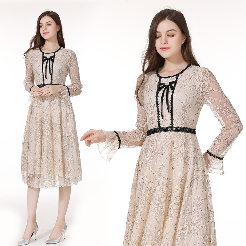 

New Elegant Cotton Caftan Dresss Women Long Muslim Dresses For Dubai Girls Lace Girl Dress