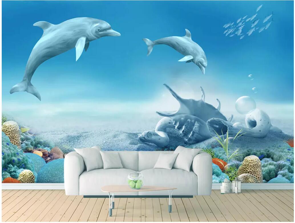 

WDBH 3d wallpaper custom photo HD Undersea Dolphin Coral Reef tv background living room home decor 3d wall murals wallpaper for walls 3 d, Non-woven wallpaper