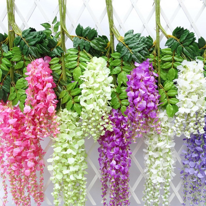 

7 Colors Elegant Artificial Silk Flower Wisteria Flower Vine Rattan For Garden Home Wedding Decoration Supplies 75cm and 110cm Available, White