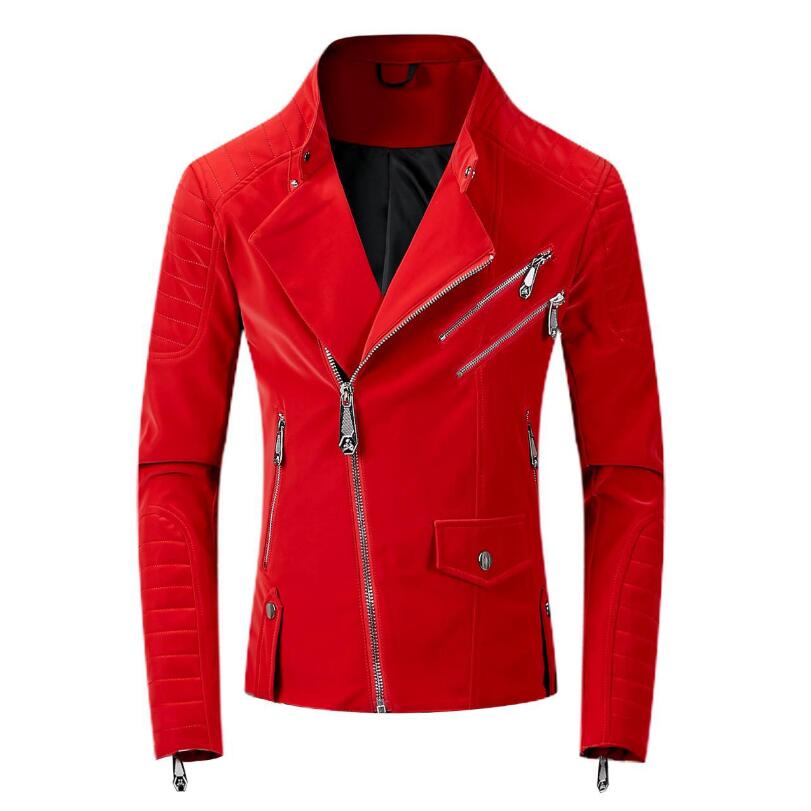 Leather Red Jackets Men High Street Style Turn-down Neck Streetwear Mens PU Coats Casacas Para Hombre w828
