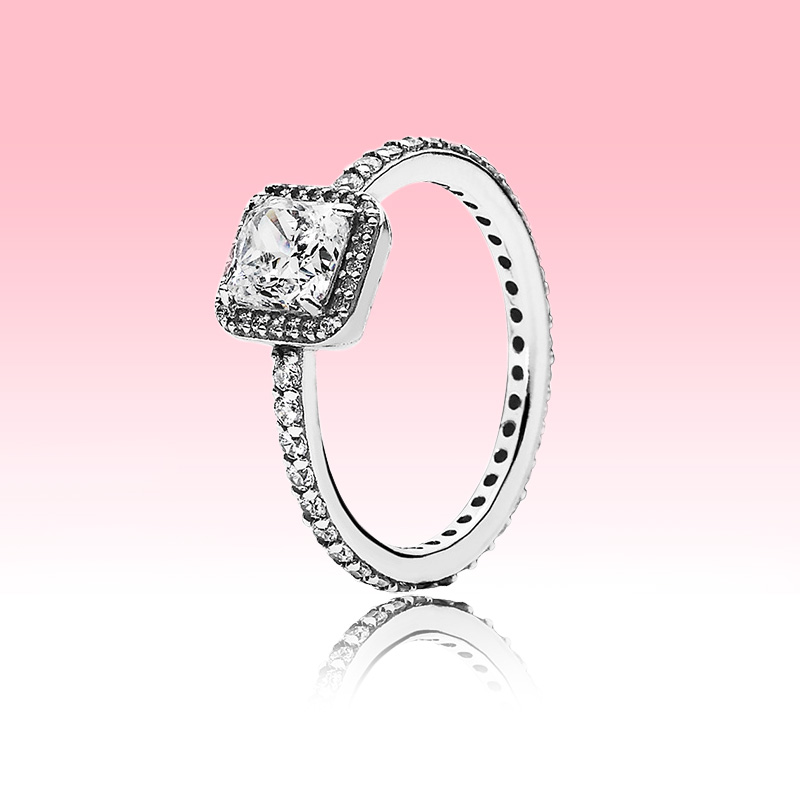 

Square Sparkle Halo Ring Women Girls Wedding Jewelry for Pandora 925 Sterling Silver Engagement Gift Rings wiht Original retail Box set