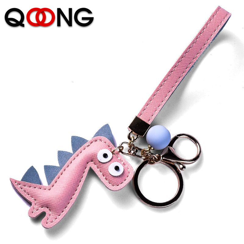 

QOONG Handmade PU Leather Keyrings Lovers' Keychain Car Key Ring Cute Animal Key Chain Bag Charms Pendant Gifts For Women L02