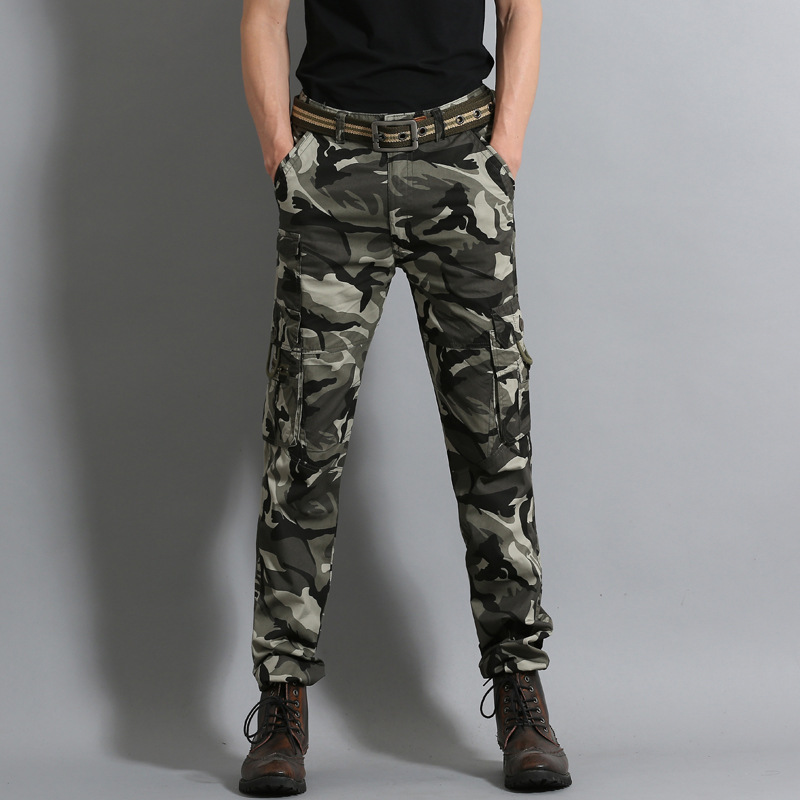 

2020 New Micro elastic cotton Tooling Casual Pants Camouflage Combat Pants Sports locomotive Men's pocket Cargo, Drawstring 02