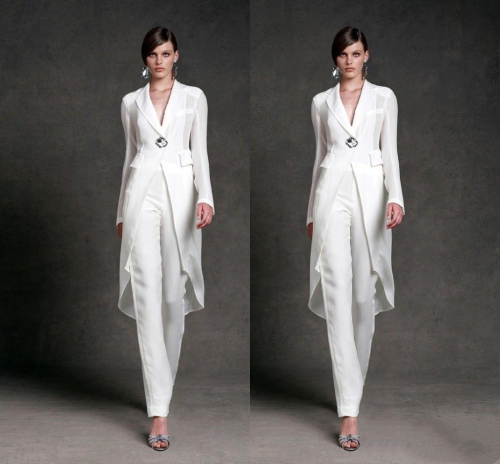 

New Arrival White Mother of the Bride Pant Suits with Long Jacket Crystal Party Dresses Elegant Long Sleeve Bridal Mother Formal Wear