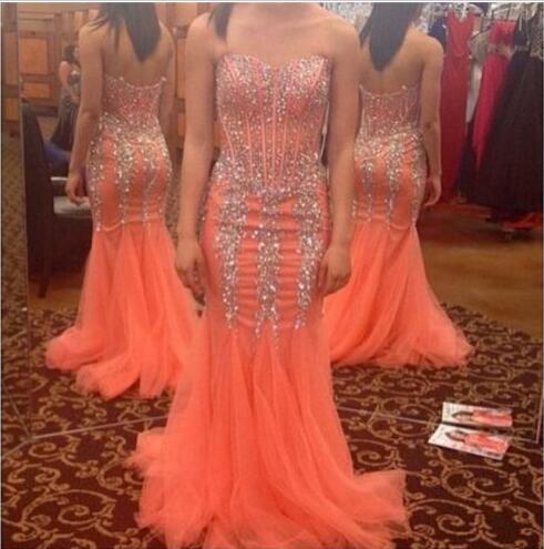 

Amazing Crystal Coral Pageant Prom Dresses Sweetheart See Through Rhinestones Tulle Cheap Long Celebrity Evening Formal Gown Dress, Hunter green