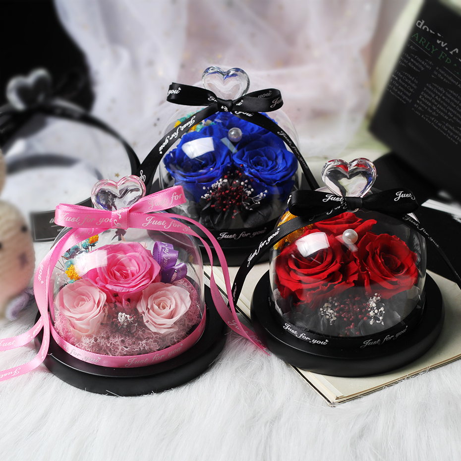 

3 Colour Red Rose Eternal Roses In A Glass Dome Valentine Christmas Gift Dropshiping