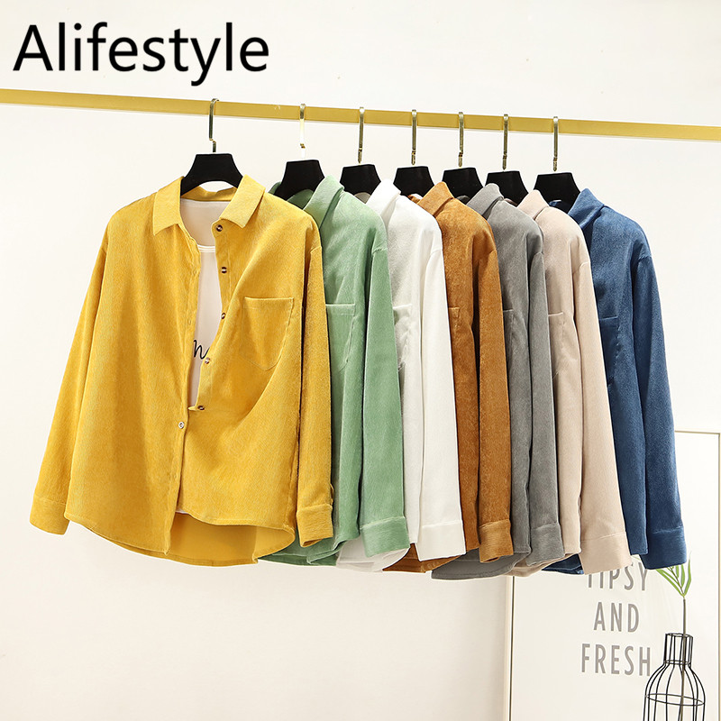 

Button Down Shirt For Women Womens Tops And Blouses Womenswear Long Sleeve Ladies Clothing 2020 New Fashion Loose Solid White, Blue