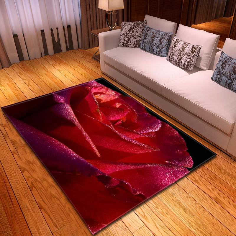 

3D Blooming Rose Carpet Home Decoration Parlor Large Area Rugs Flannel Soft Romantic Valentine's Bedroom Living Room Carpets, No-4