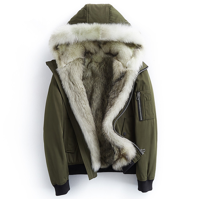 

Men's Leather & Faux Real Fur Coat Men Winter Jacket Wolf Liner Warm Parka Clothes 2021 Casual Sport Plus Size Erkek Mont MY5079, Army green