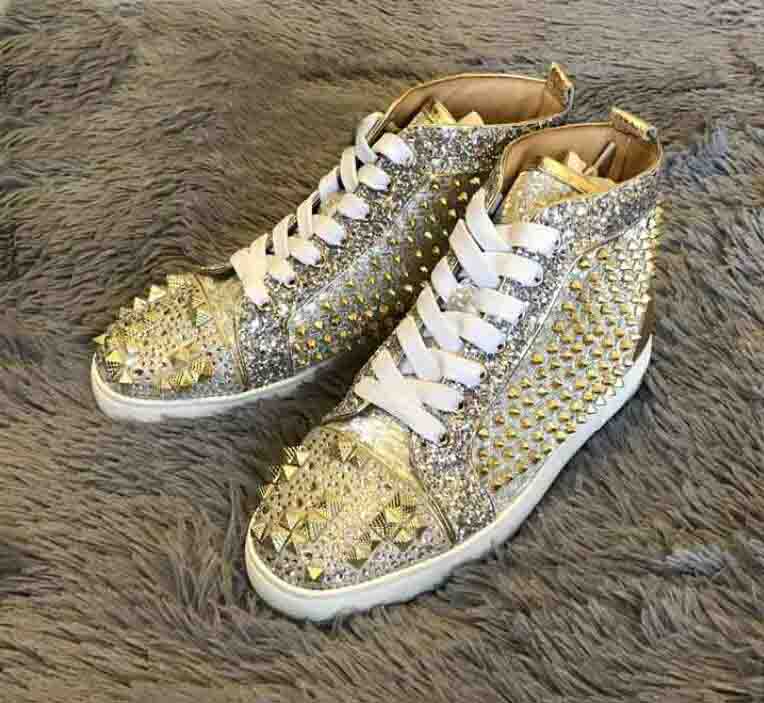 

Wholesale Wedding Party Luxury Sneakers Casual Men's Flat Red Bottom Shoes Diamond Spikes, Best Quality Hot Sale Men Trainers