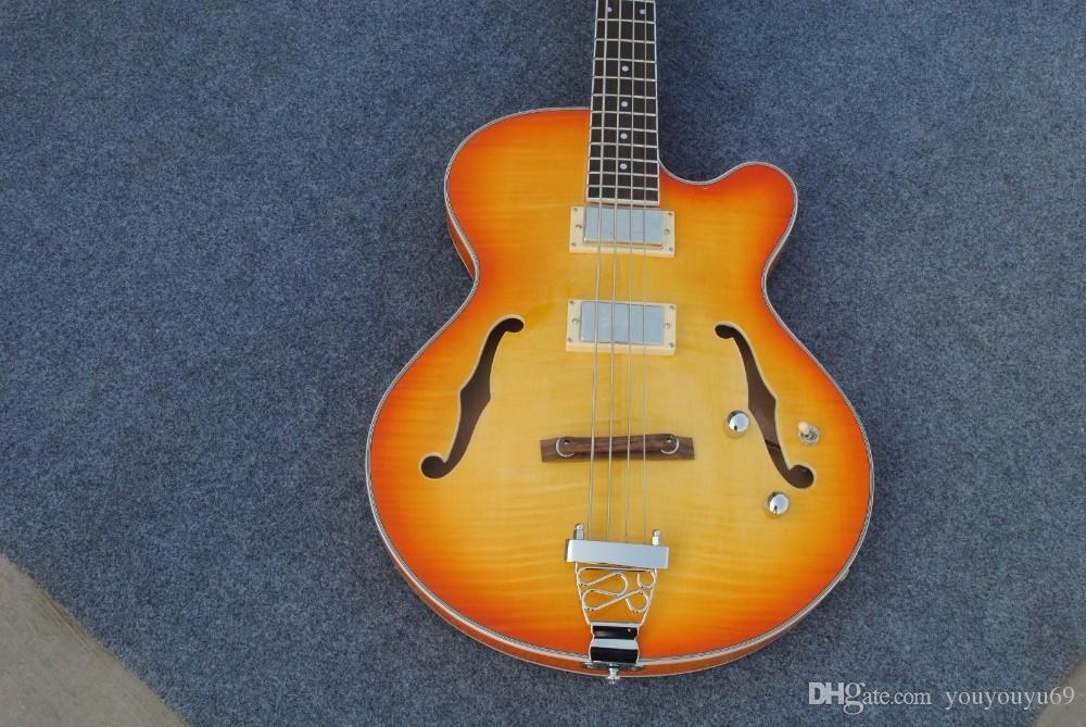 Custom factory wholesale / retail best price, semi-hollow electric bass guitar, provide customization
