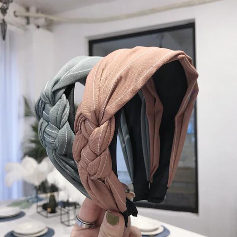 

New Fashion Women Hairband Wide Side Multi-layer Cross Knot Headband Solid Braid Headwear Hair Accessories Adult