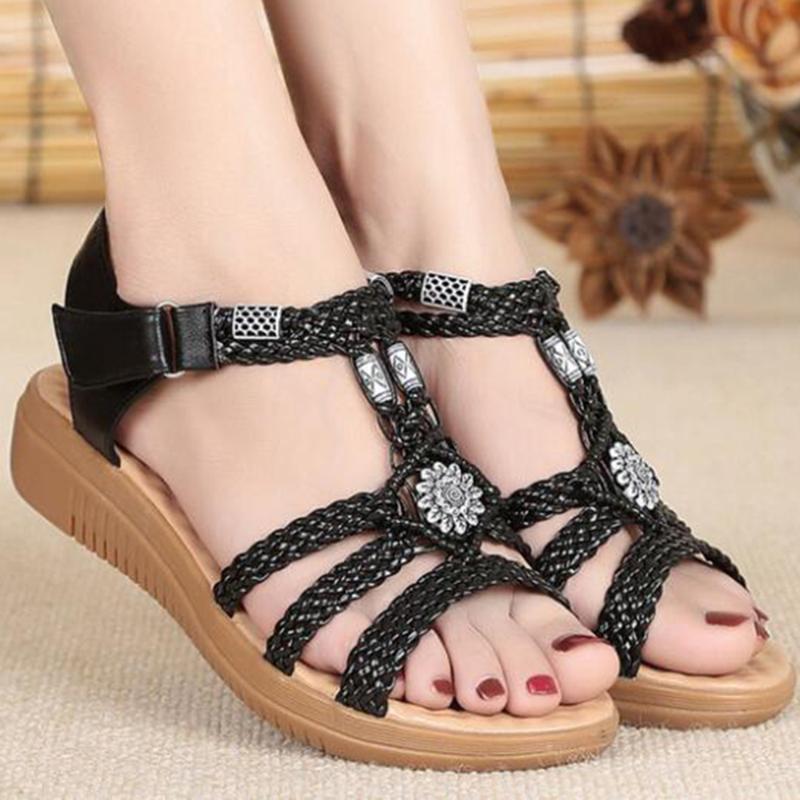 

Weave ethnic style Women Sandals New Leisure Beach Shoes Women Summer shoes Woman Flip Flops Fashion Rome Wedges sandles sh315, Black