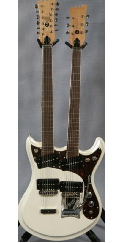 

Mark 1 12 Strings & 6 Strings Double Neck White Electric Guitar, Bigs Tremolo Tailpiece, Black P90 Pickups, Vintage Tuners