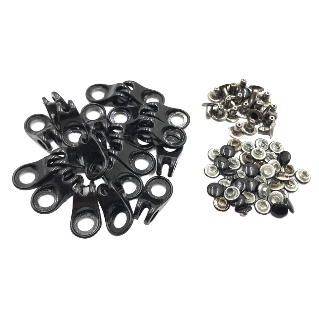 

20 sets metal boot hooks lace fittings with rivets for camp hike climbing repair leather boot shoes repair buckle, Black